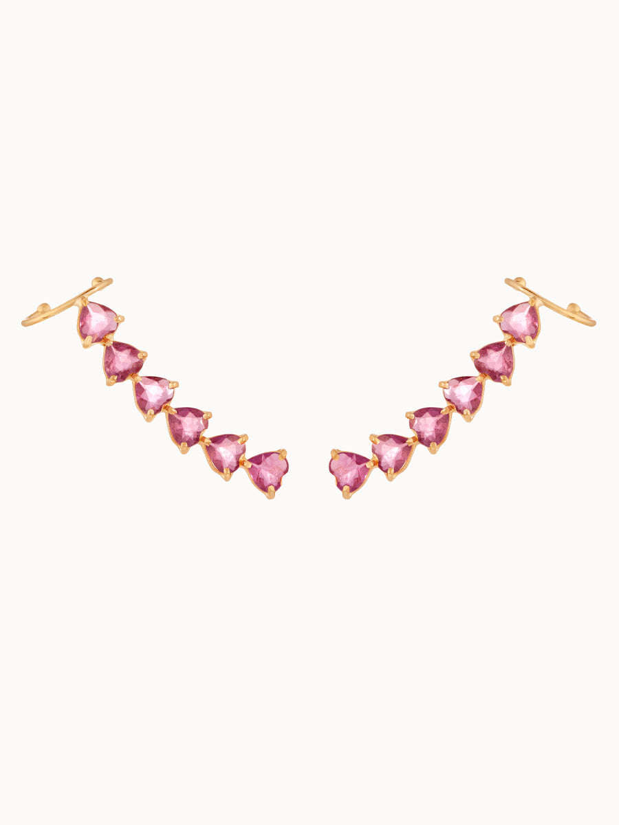 Earcuff Turmalina Rosa Lapidação Coração