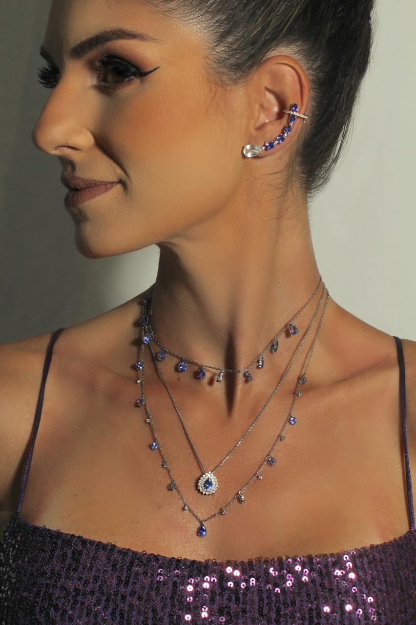 Colar Tanzanita e Diamantes Penduricalhos