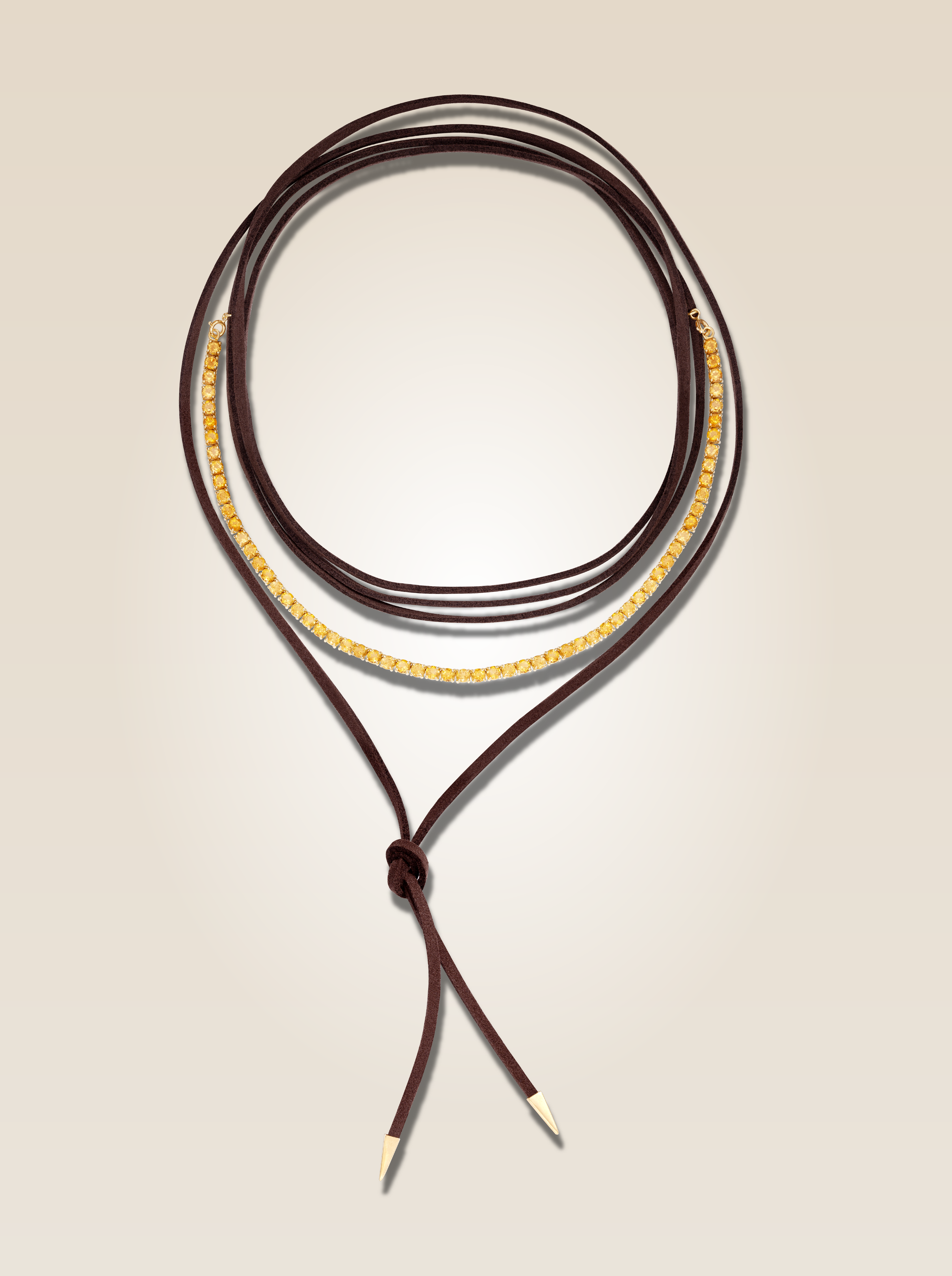 Colar Couro/Meia Riviera Citrino Agropatys