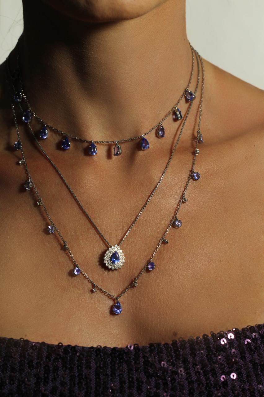 Colar Tanzanita e Diamantes Penduricalhos