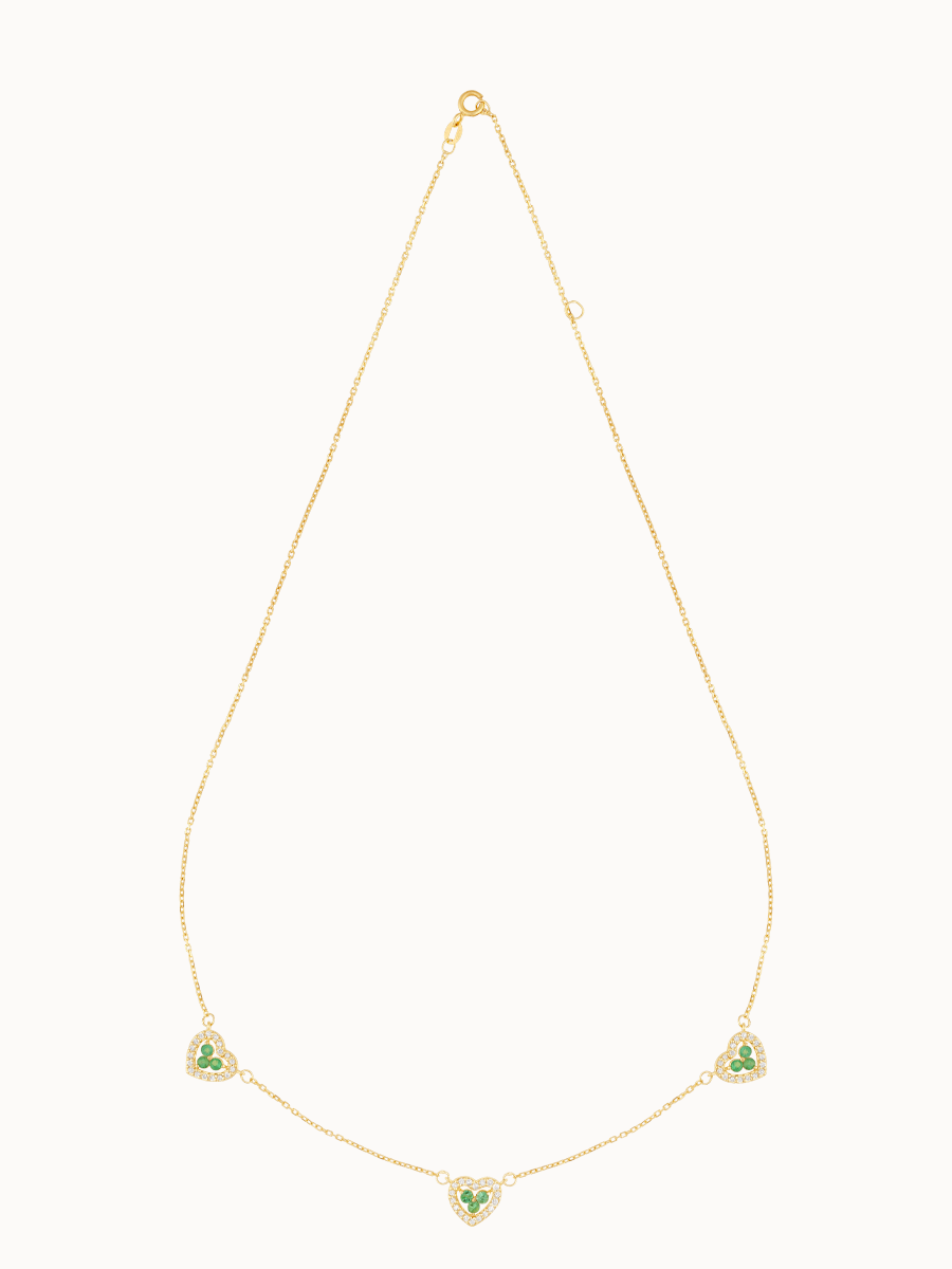 Colar Coração Esmeralda Vazada com Diamantes