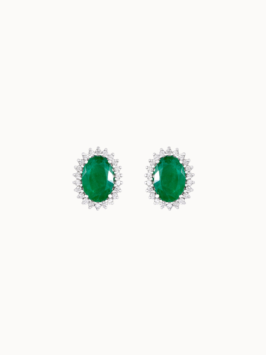 Brinco Esmeralda Oval Coroado com Diamantes