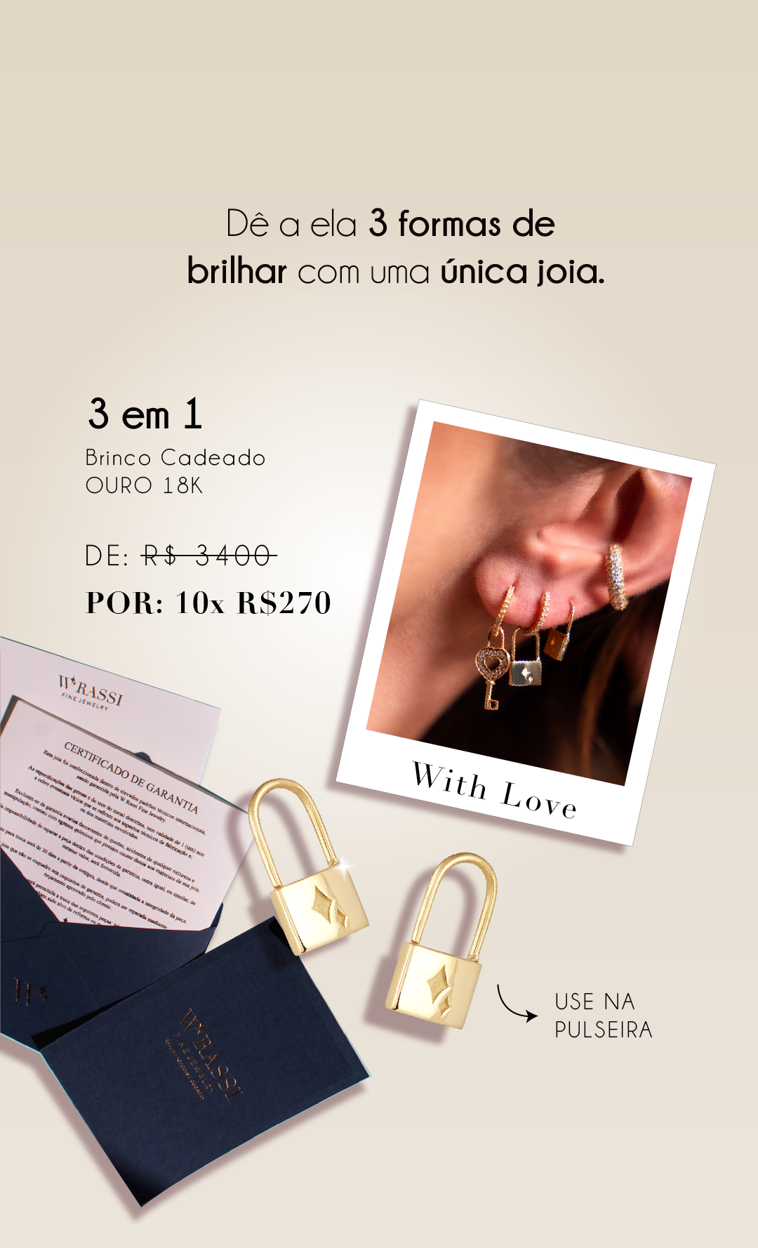 Brinco Cadeado em Ouro Amarelo