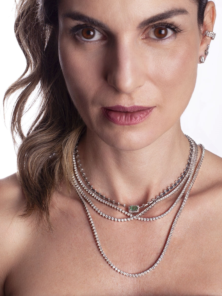 Colar Riviera Espaçada Esmeralda com Diamantes