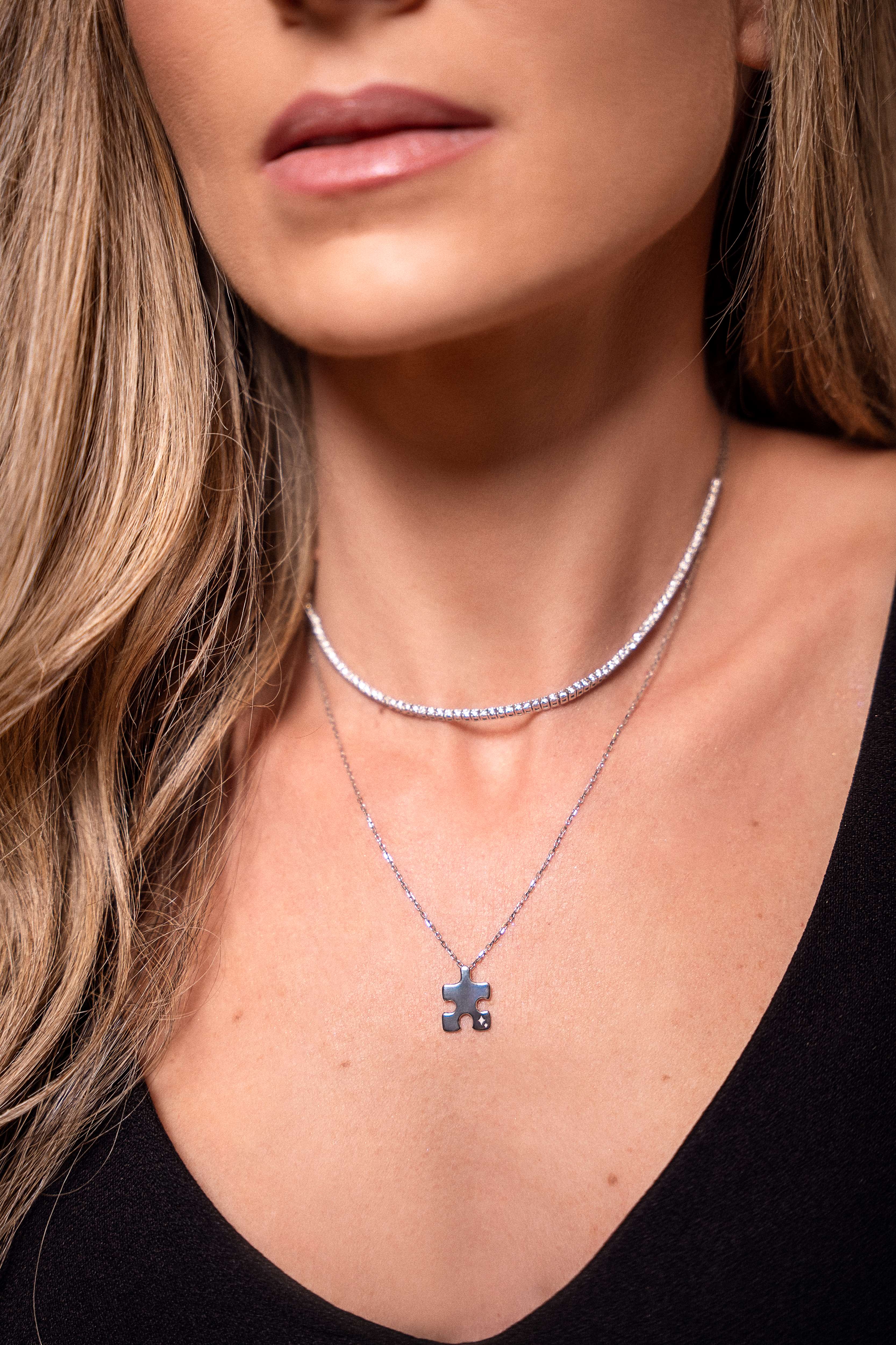 Colar Puzzle em Ouro Branco