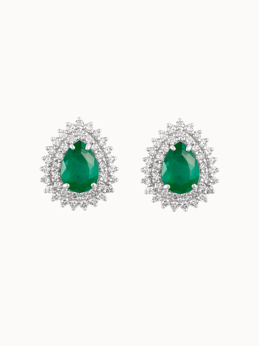 Brinco Esmeralda gota com coroa dupla de Diamantes
