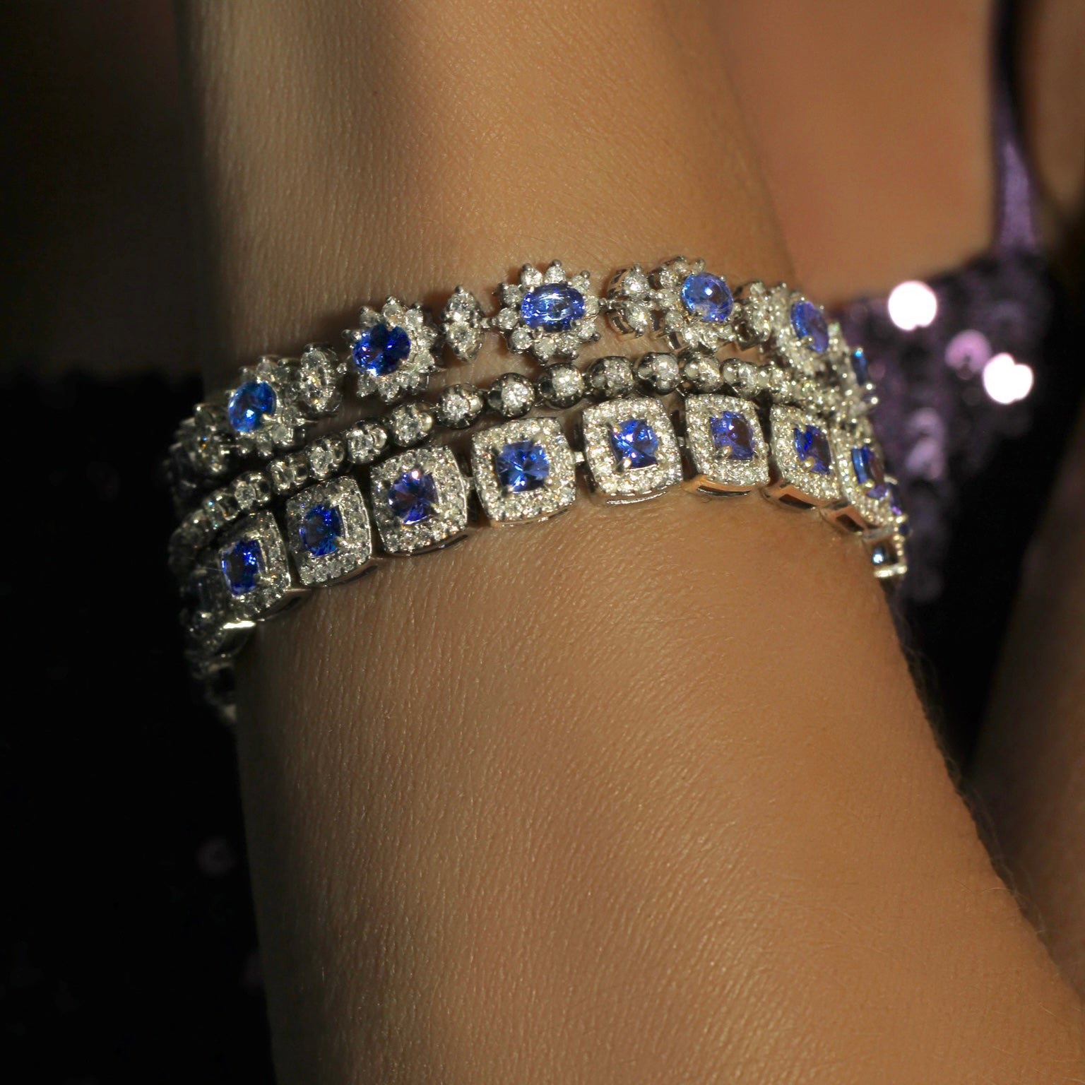 Pulseira Riviera Tanzanita lapidação Cushion