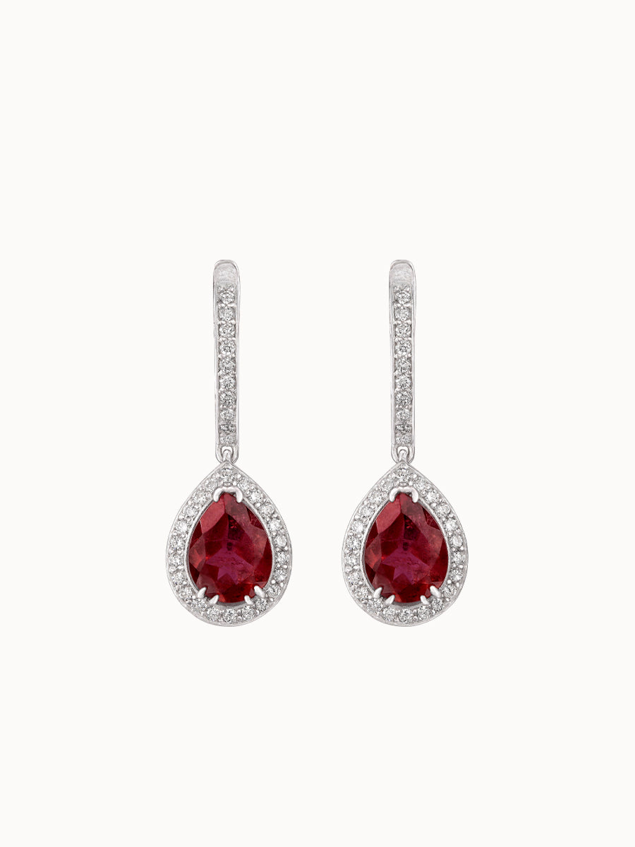 Brinco pendente com gota turmalina rosa