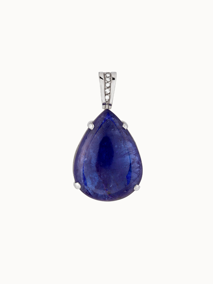Pingente Tanzanita Cabochon Gota com Diamantes