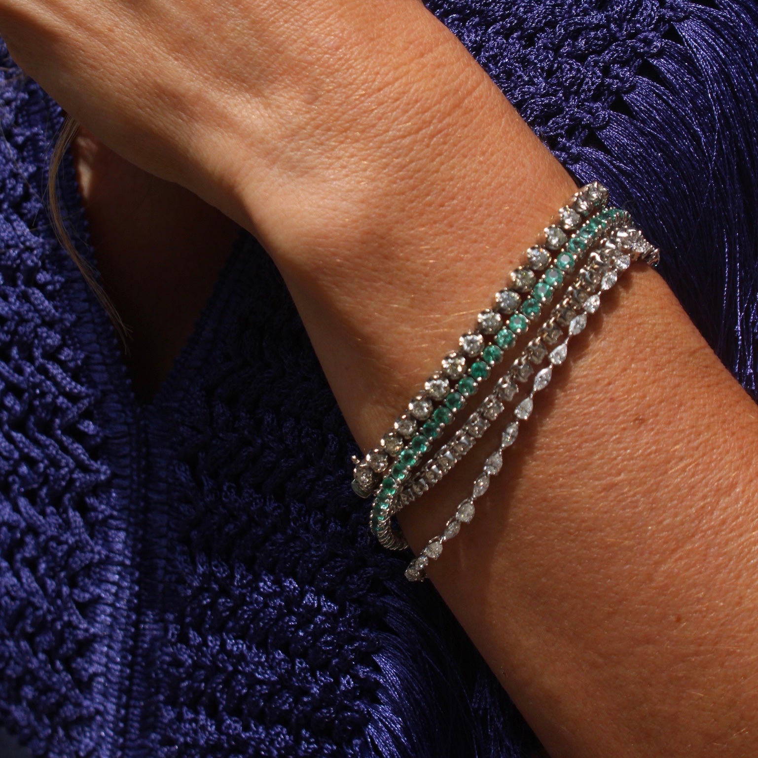 Pulseira Riviera de Diamantes com lapidação Gota e Navete