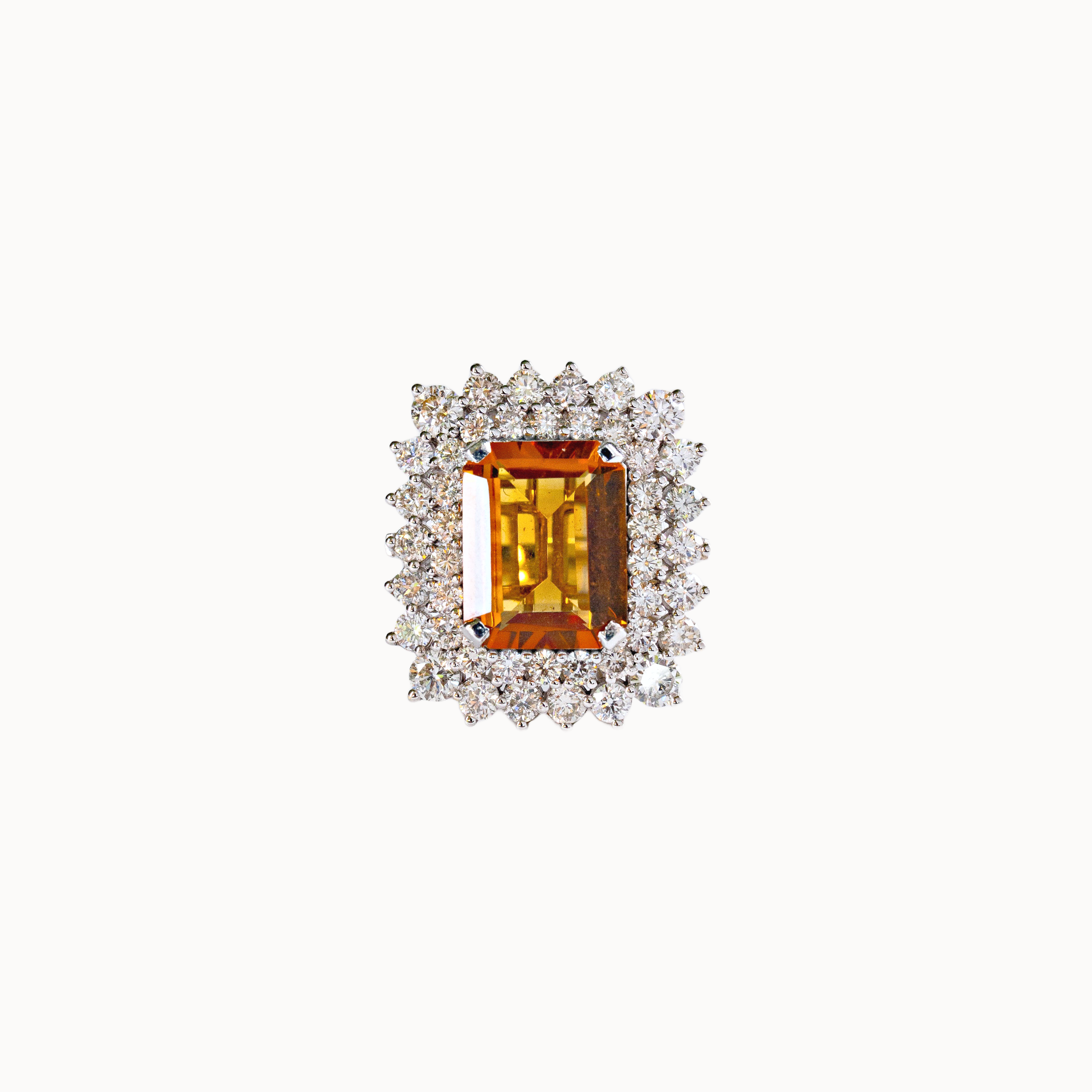Anel Citrino Retangular com Diamantes