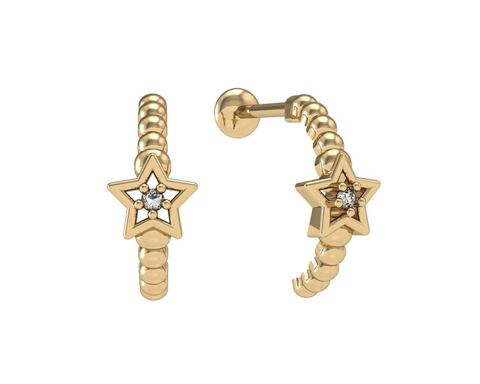 Brinco Argolinha Estrela Bolinhas com Diamante