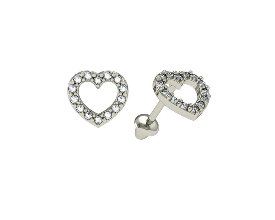 Brinco Coração com Zircônia Ouro Branco