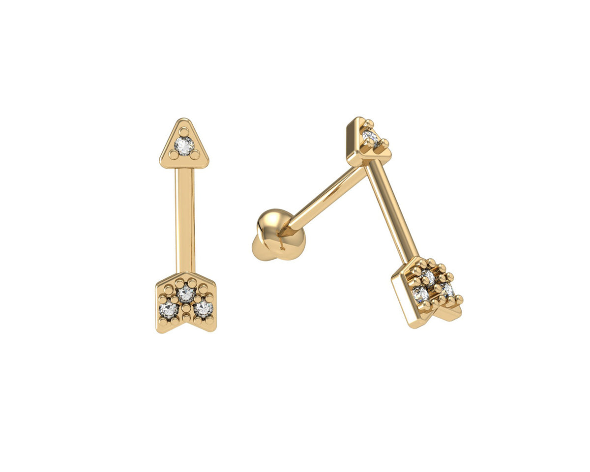 Brinco Flecha com Zircônia em Ouro Amarelo