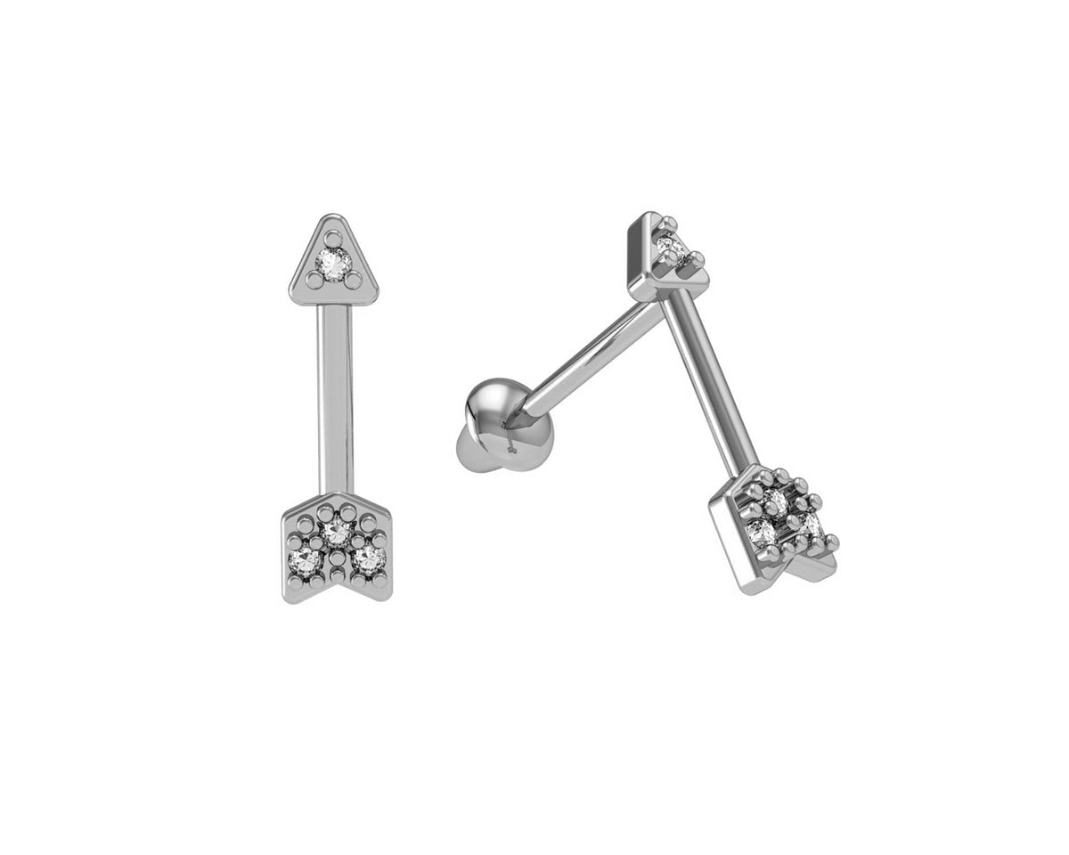 Brinco Flecha com Zircônia em Ouro Branco