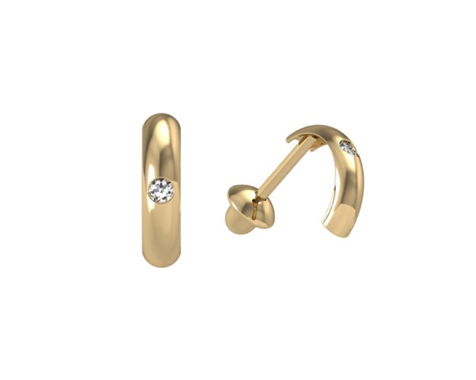 Brinco Meia Argola com Diamante Ouro Amarelo