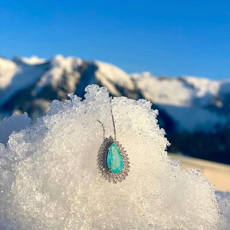 Colar  Turmalina Paraíba Gota Coroado de Diamantes