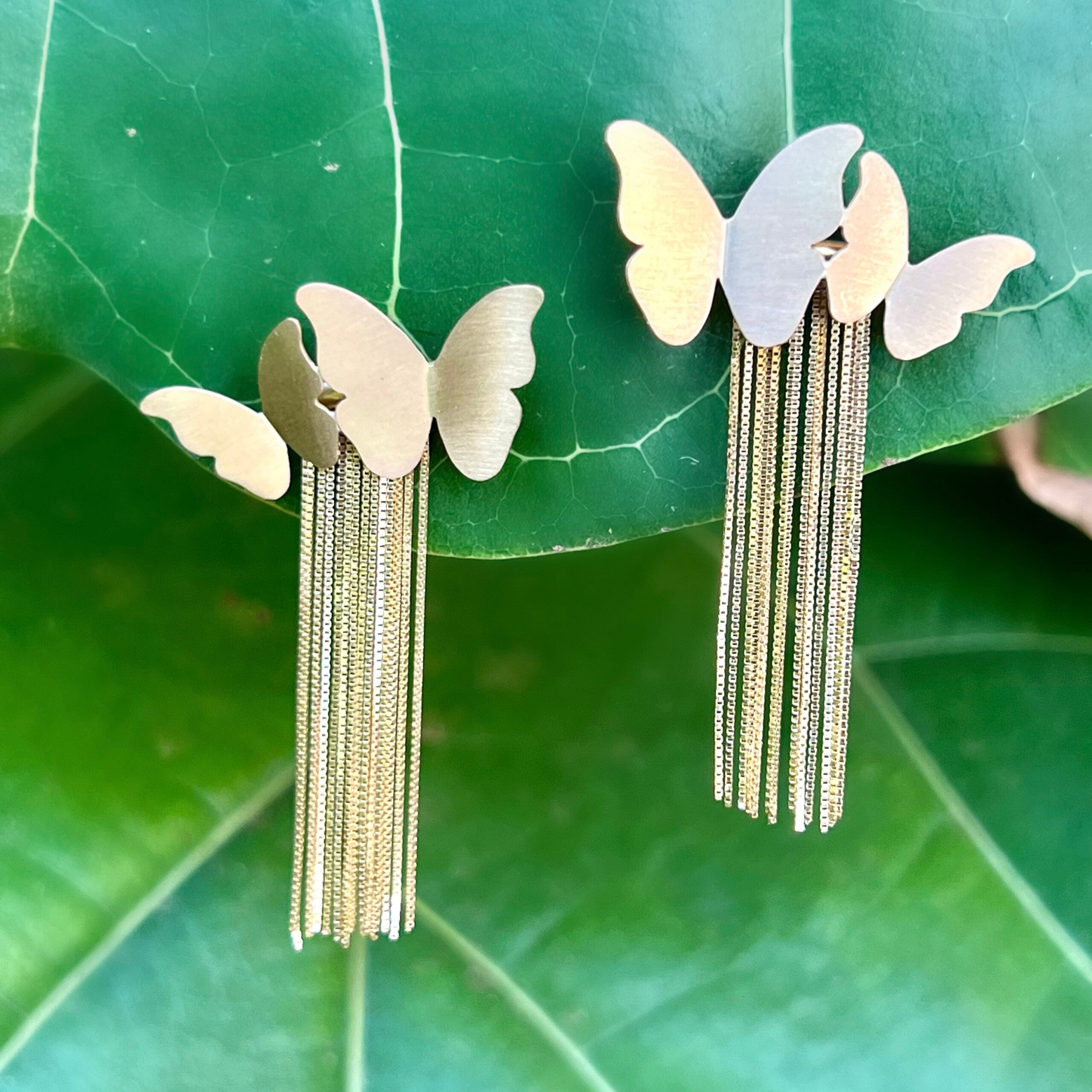 Brinco Duo de Borboletas com Franjas