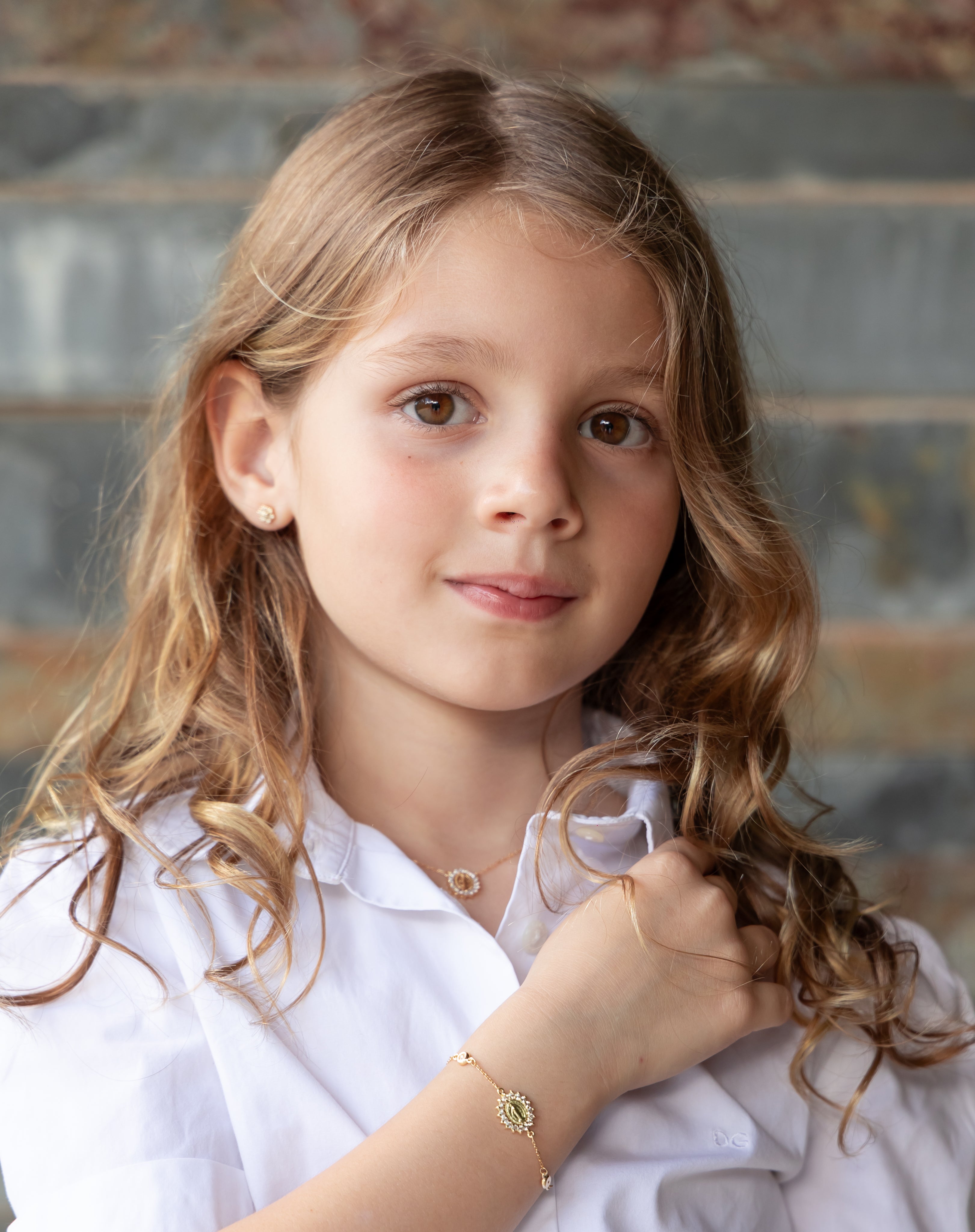 Pulseira Infantil Nossa Senhora das Graças com Topázio Branco