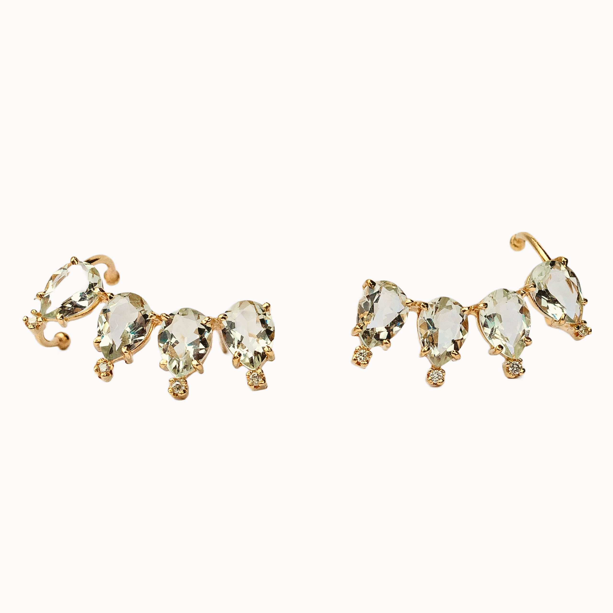 Earcuff Gotas com Prasiolitas e Diamantes