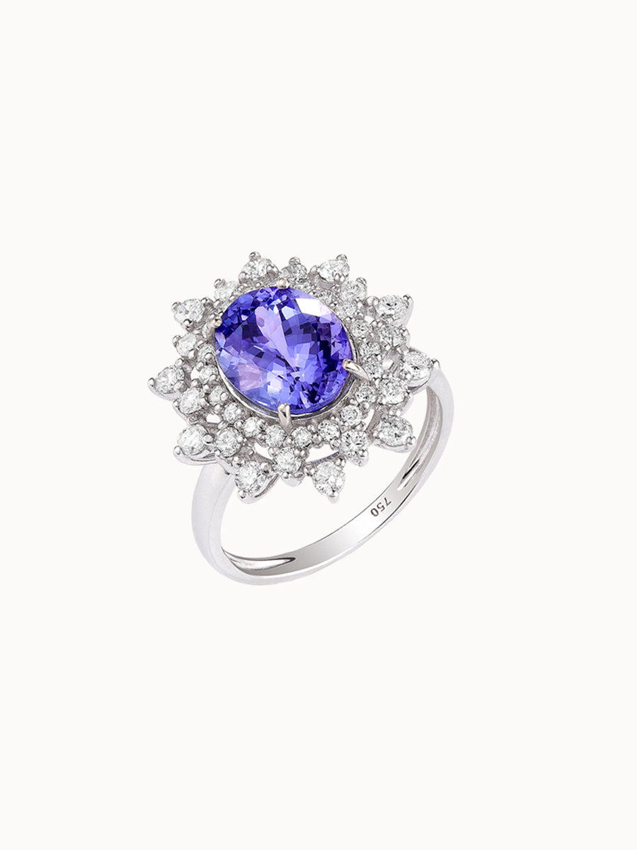 Anel Tanzanita Oval com Diamantes salteados