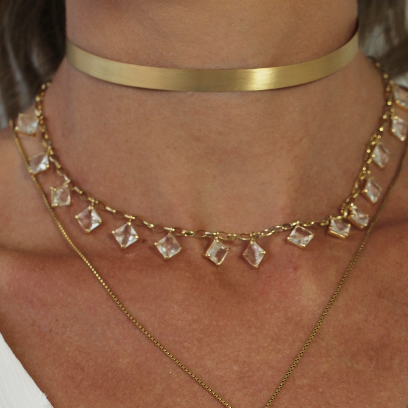 Colar Square Topázio branco