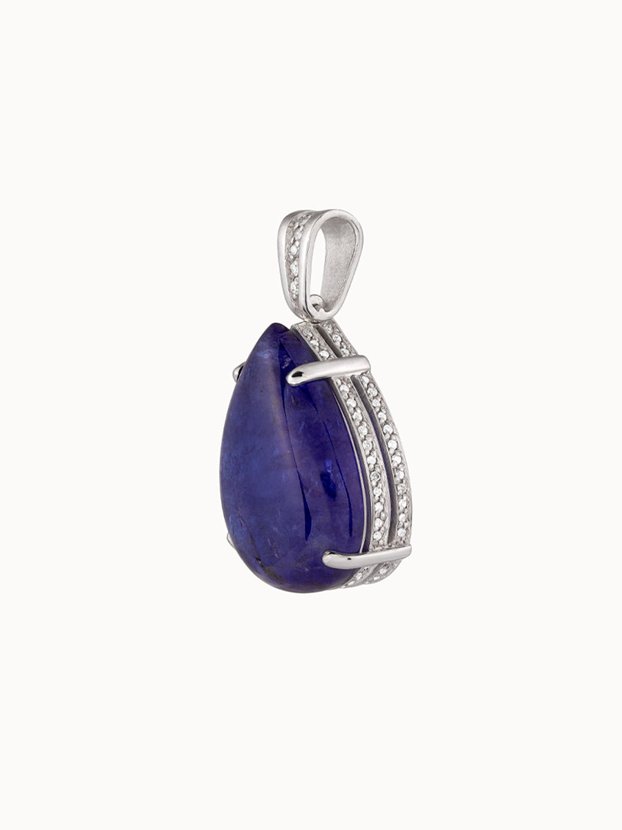 Pingente Tanzanita Cabochon Gota com Diamantes