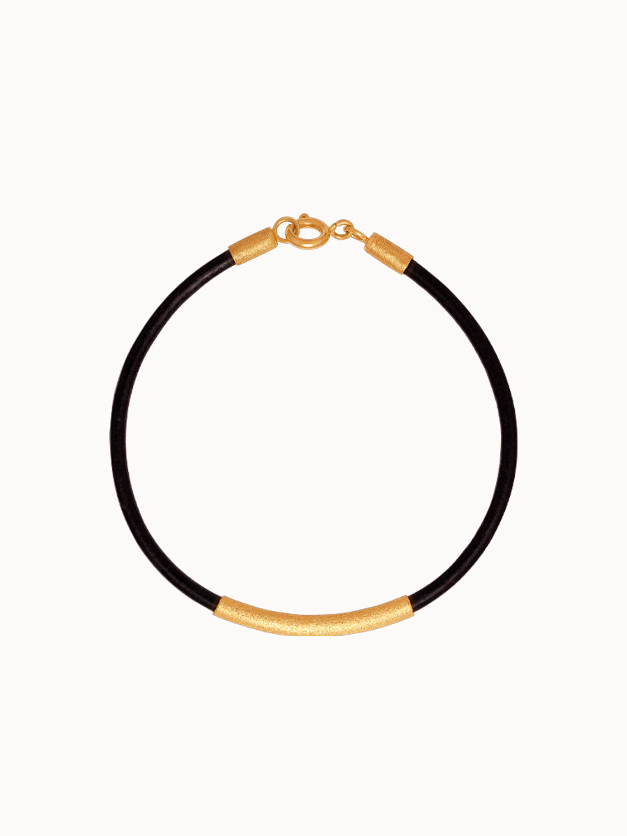 Pulseira Couro Ouro Fosco 18k