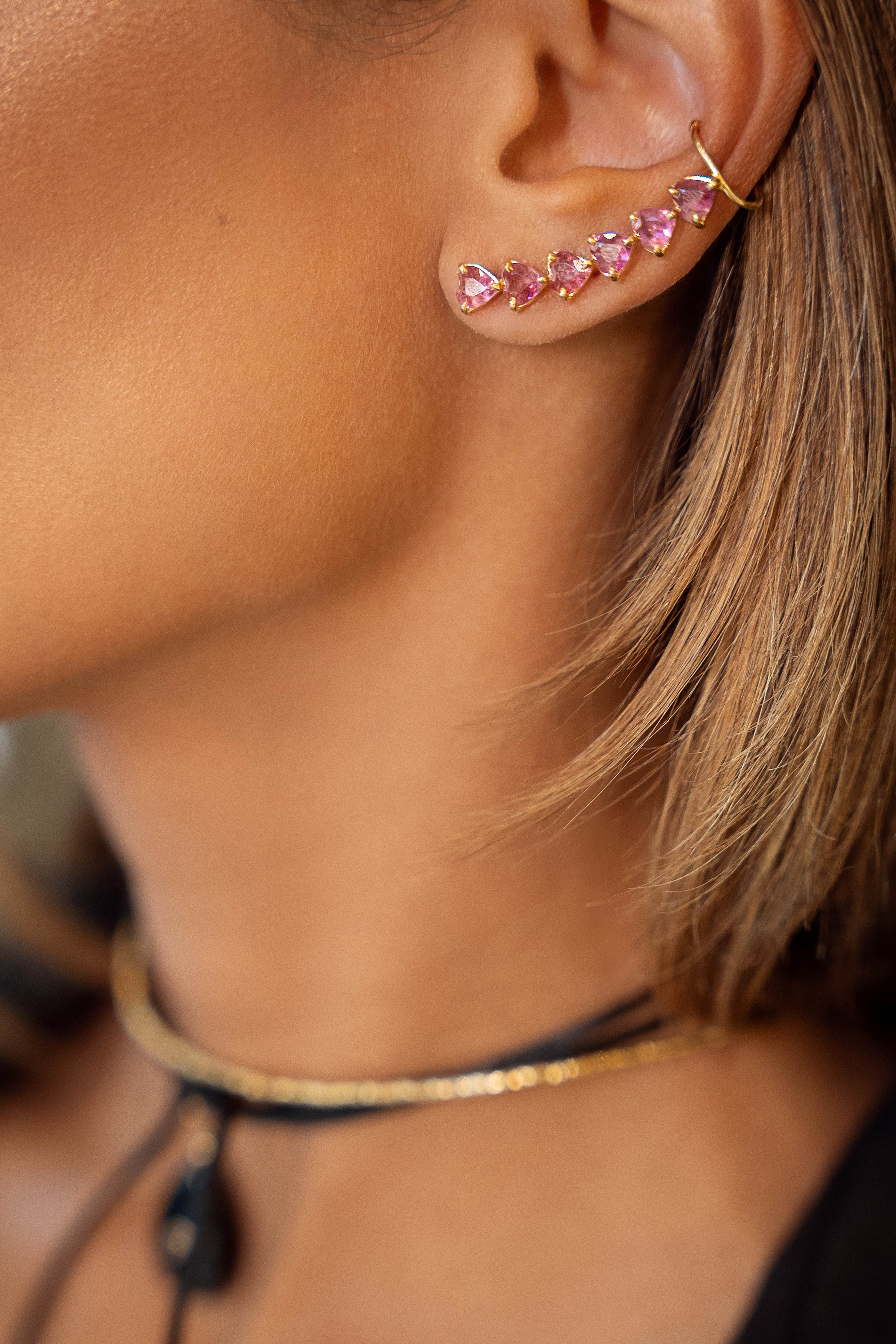 Earcuff Turmalina Rosa Lapidação Coração