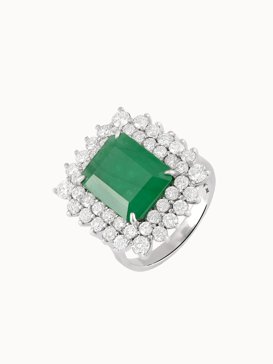 Anel Esmeralda lapidação Emerald coroado com Diamantes