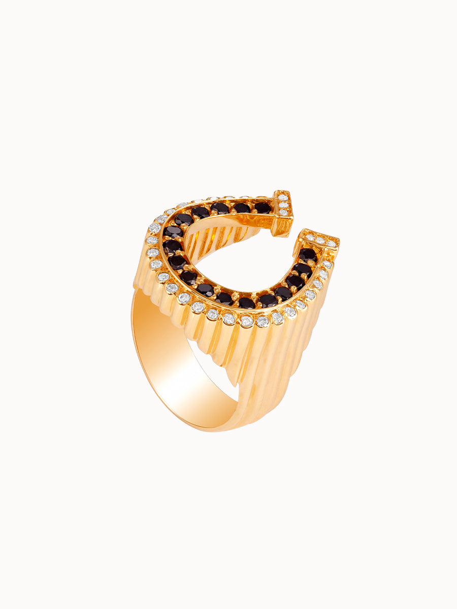 Anel Ferradura com Diamantes Negros